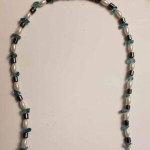 18" Blue & White beaded necklace